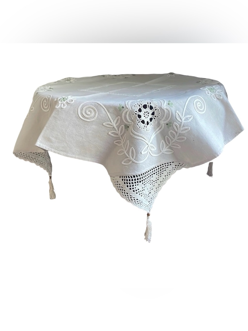 Embroidered Detail Linen Tablecloth 34”x34”